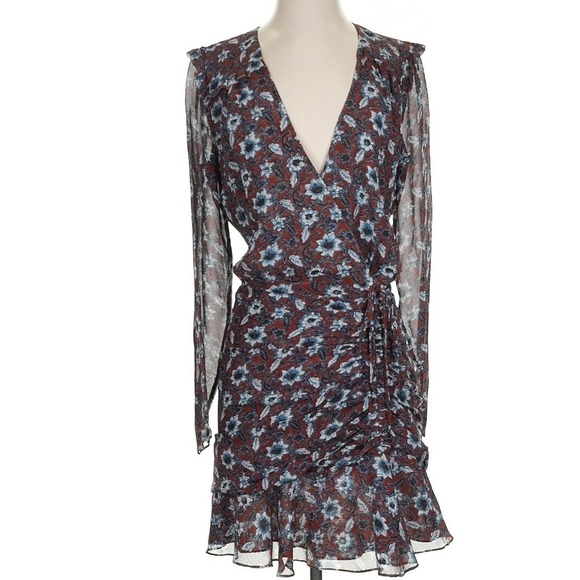 Veronica Beard Anjali Silk Floral Wrap Mini Dress Women's Size 4 Long Sleeve - Picture 2 of 8